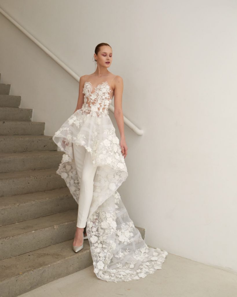 Two-piece wedding dress with overskirt 