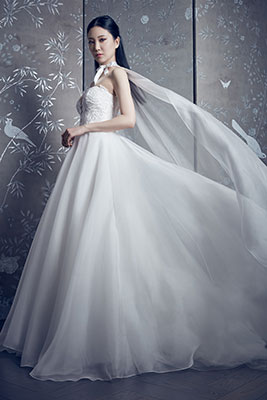 Strapless tulle ballgown bridal dress