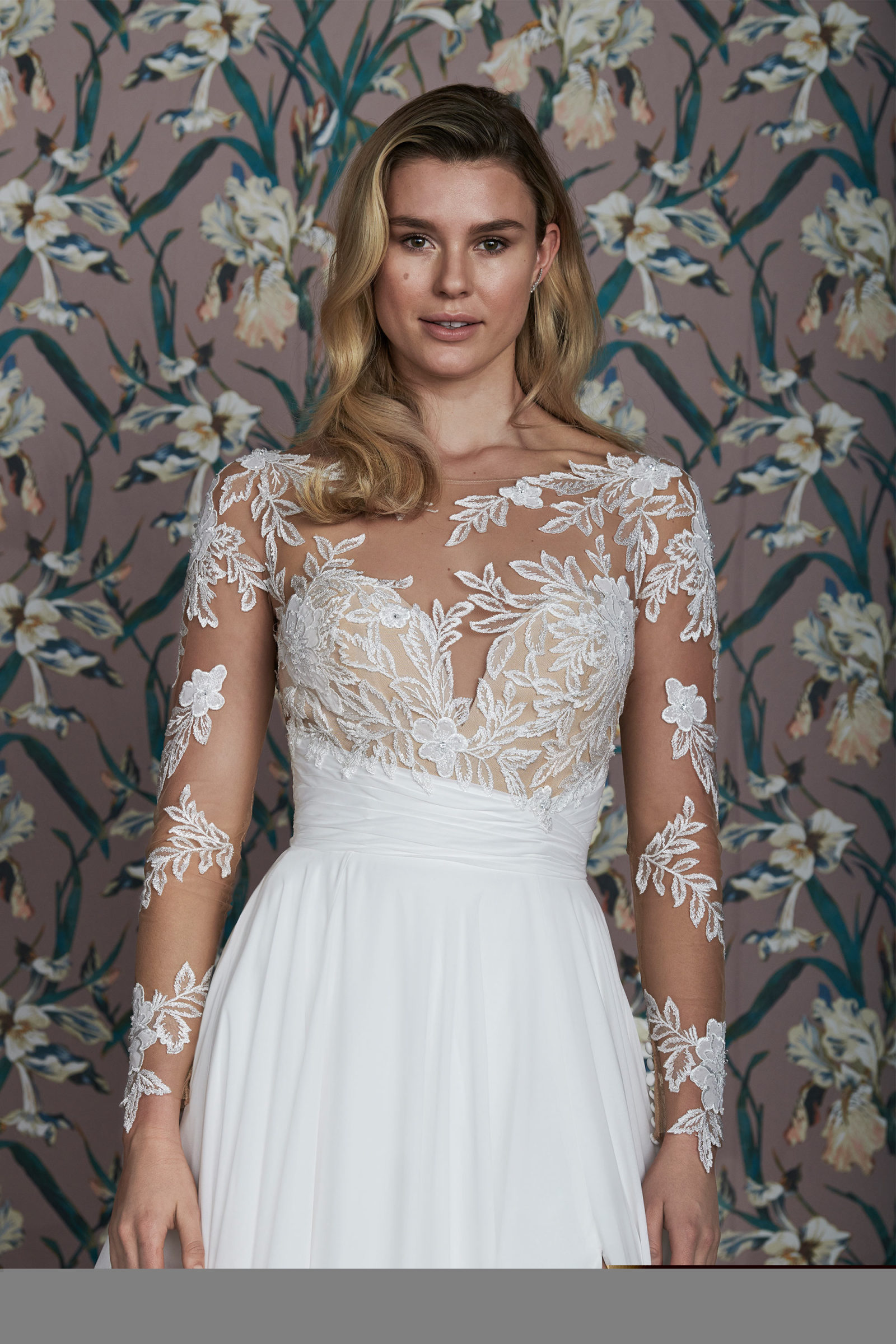 Long-sleeve naked lace bridal gown for a different bridal fashion week