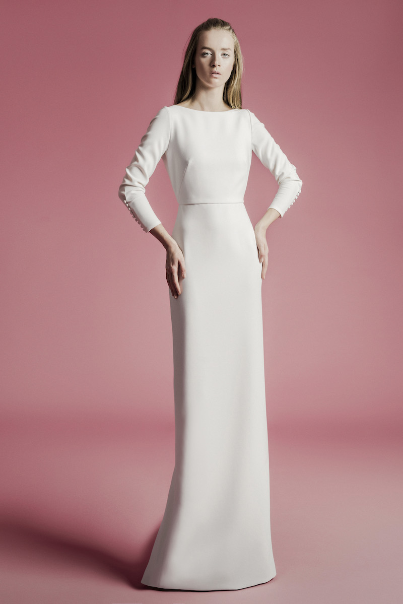 long-sleeve simple bridal gown