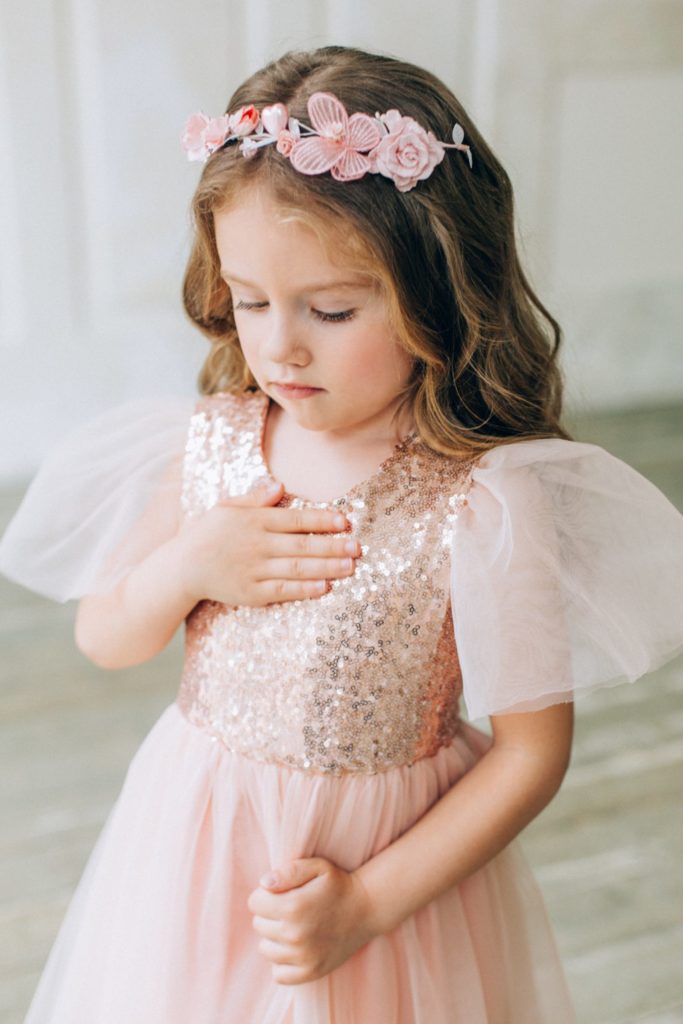 Flower girl in sparkly pink dress