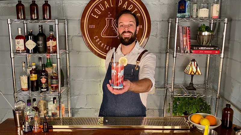 Equal Parts Cocktail Company owner makes cocktail for wedding