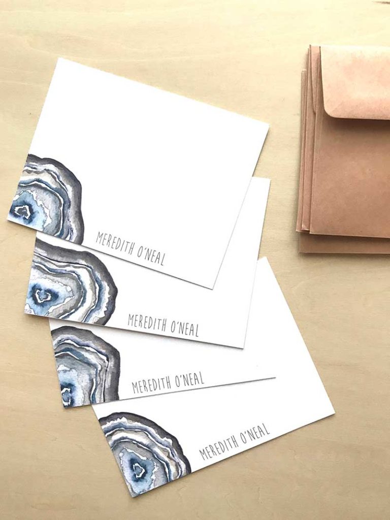 Set of watercolor geode stationery cards