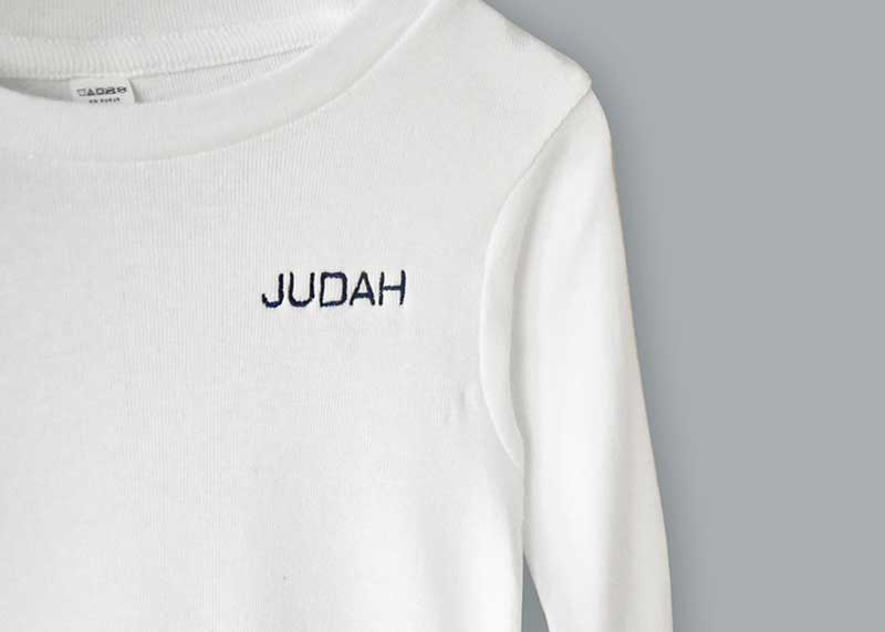 white pajama shirt with custom name stiched 