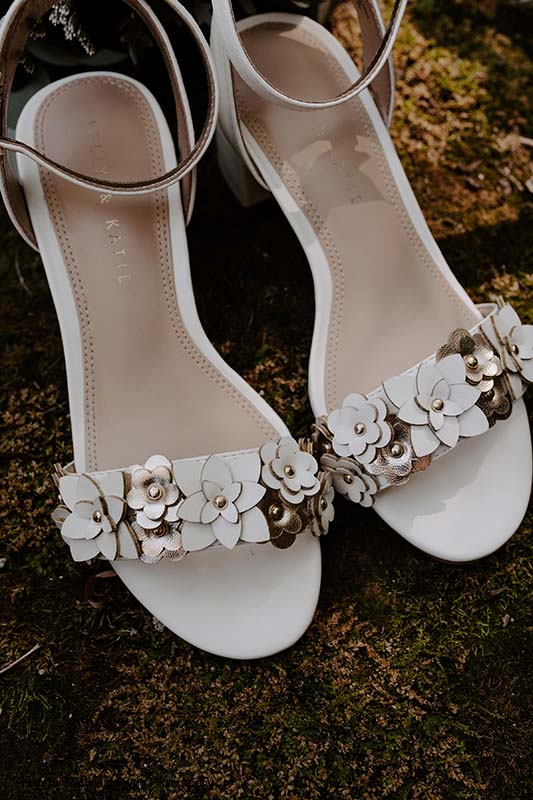 White and gold floral bridal shoes