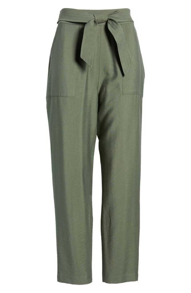 Olive green tie waste pants by Leith