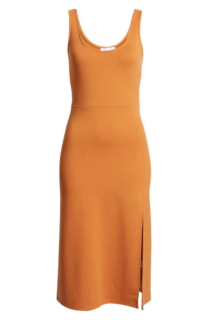 Orange scoop neck dress by Leith for honeymoon