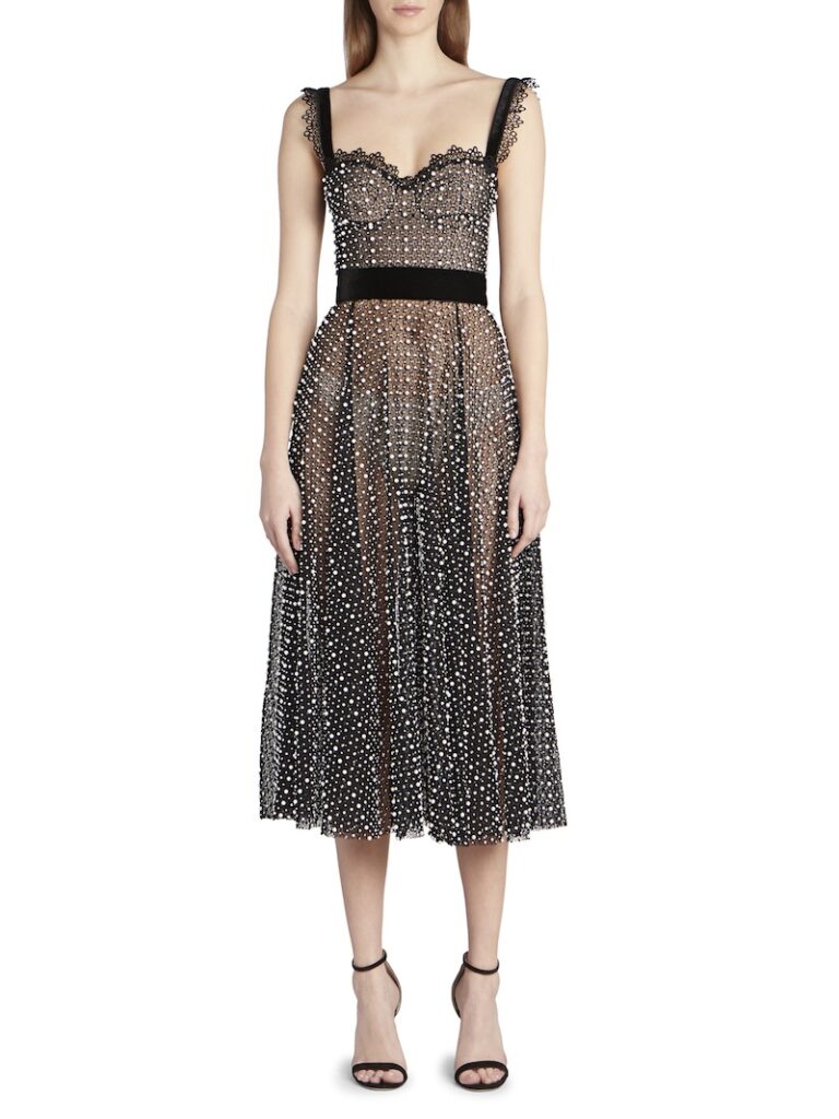 Black beaded midi dress by Ralph and Russo for fall wedding