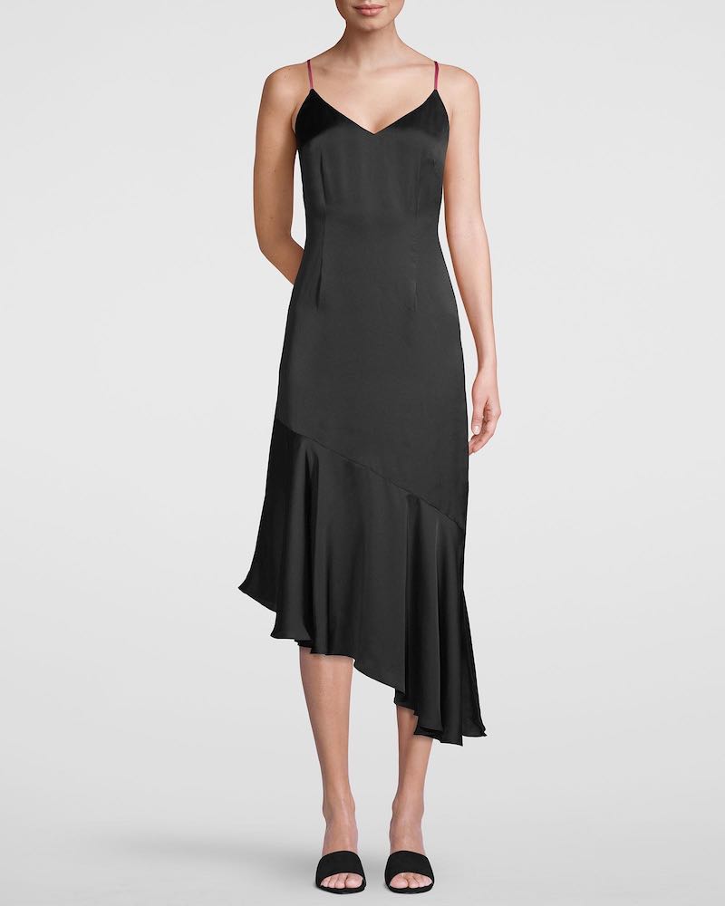 Asymmetrical black dress for fall wedding by White House Black Market
