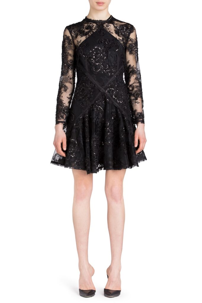 Black lace mini dress for fall wedding by UNTTLD