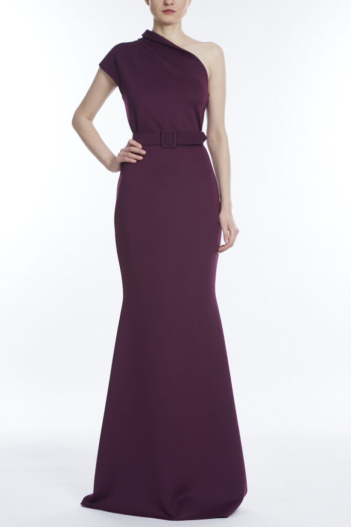 Wine colored floor length gown what to wear for fall wedding