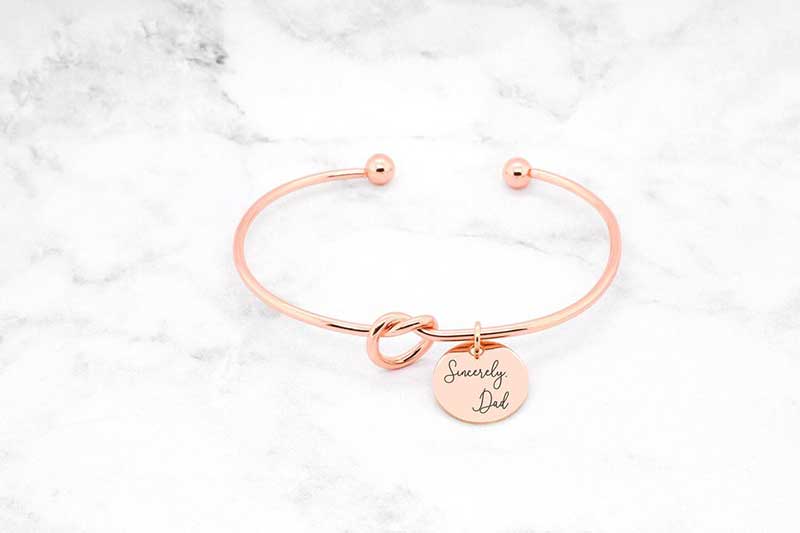 Rose gold bracelet engraved as gifts for your bridal party 