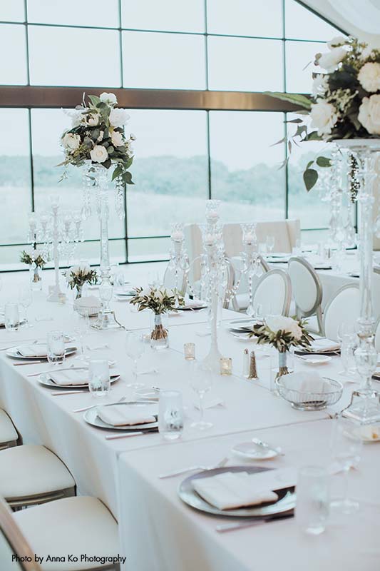 Airy and white elegant Minnesota wedding reception setup
