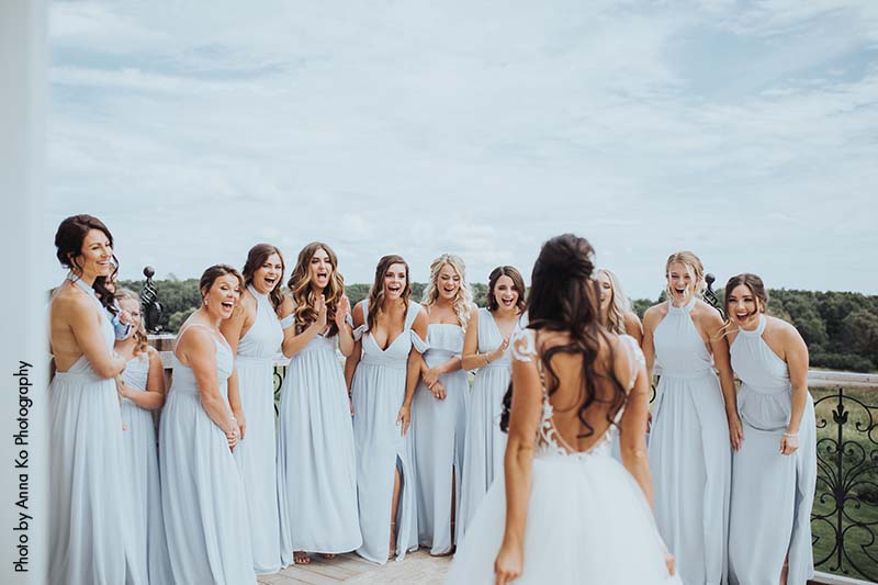 Bride shares first look with her bridesmaids