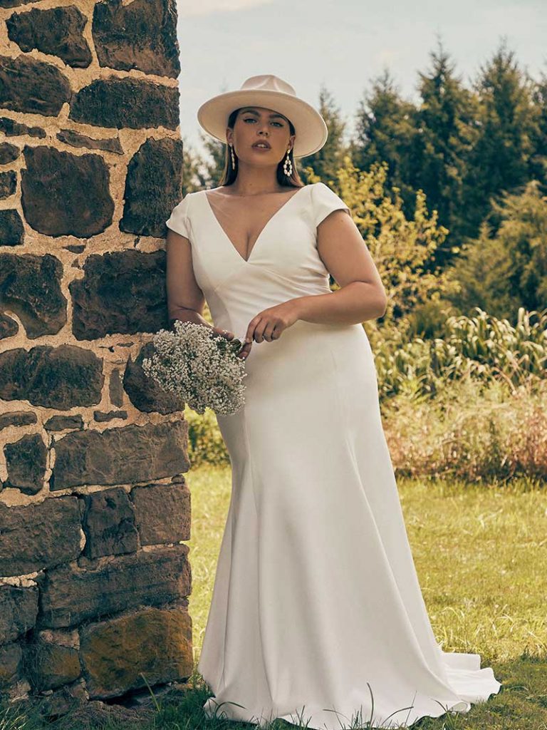 Cap sleeved BHLDN Plus Size Gown by Jenny Yoo