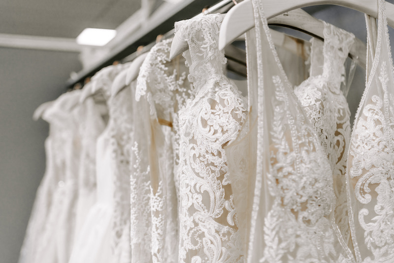 Couture bridal gown rack at Minnesota bridal salon