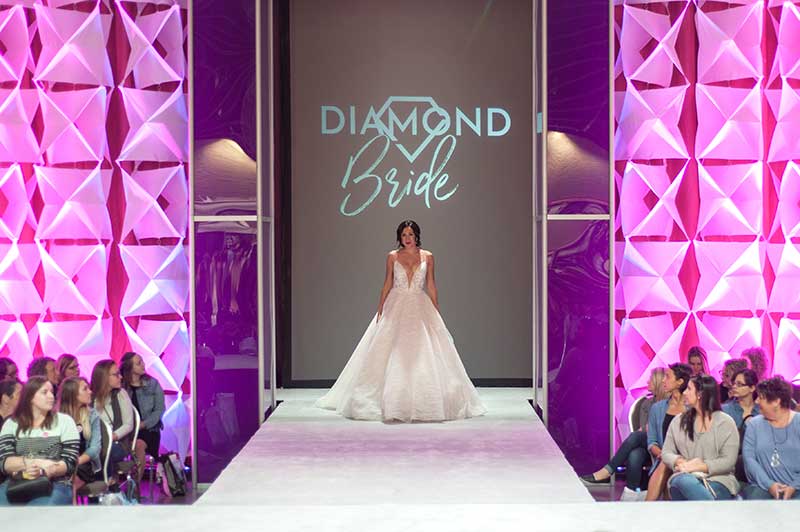 Model walks in live bridal fashion show 