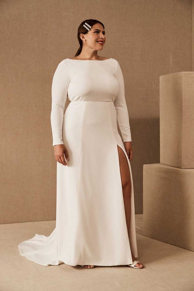 High neck long sleeve Amy Kuschel Redding Gown for BHLDN Plus Size Line