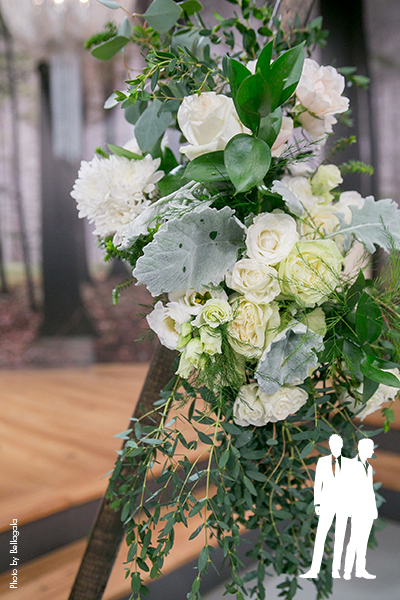 White rose and eucalyptus flower wedding bouquets