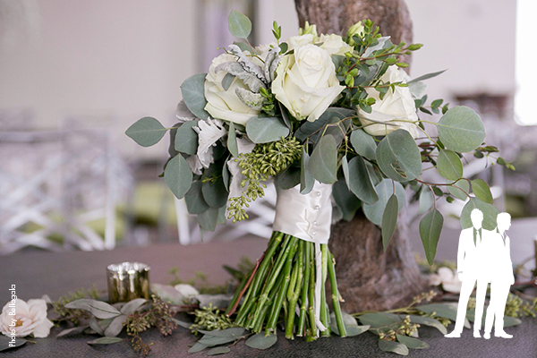 White rose and greenery bridal bouquet