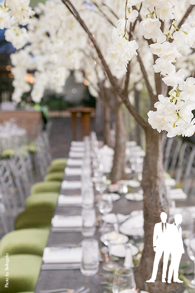 Tall white blossom tree wedding centerpieces