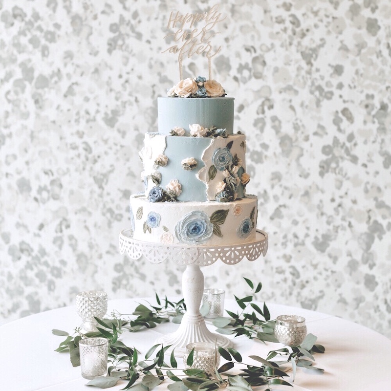 Blue and white buttercream wedding cake by Sweet Lulu's