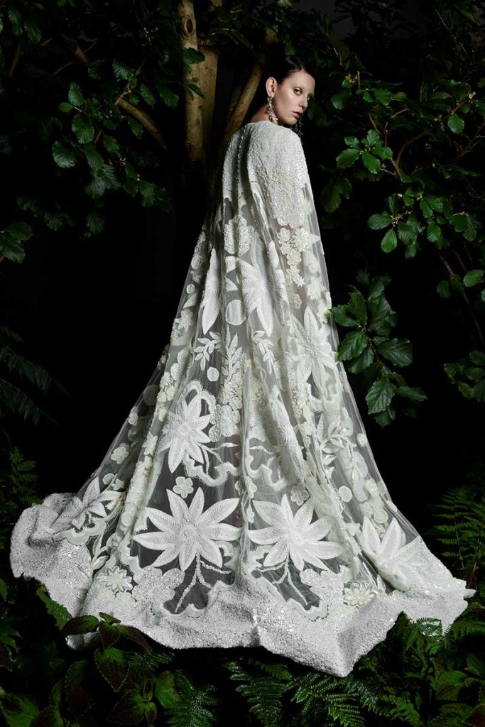 Dramatic floral bridal cape