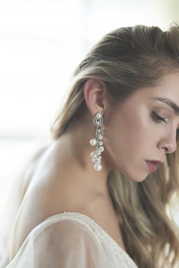Pearl and diamond bridal chandelier earrings