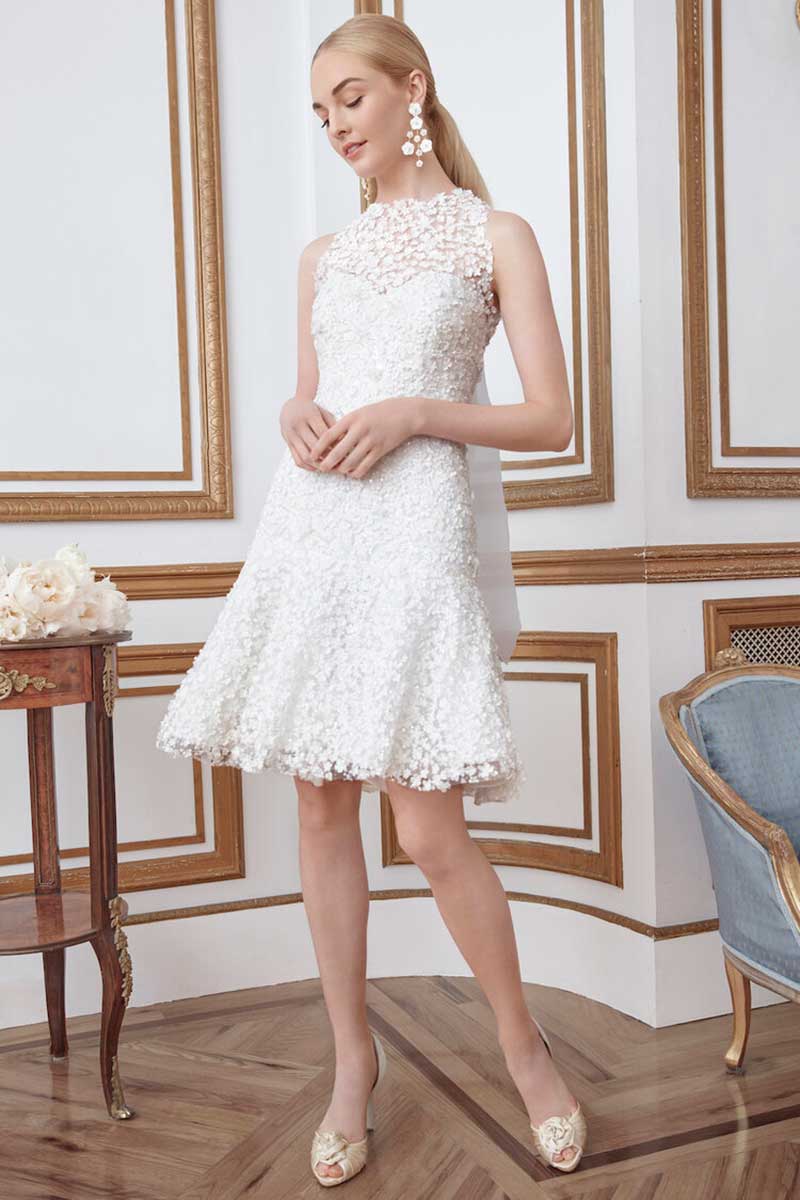 Short wedding dress with lace high neck