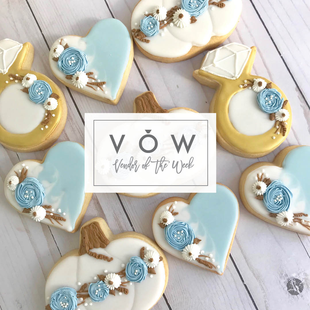 Blue and gold fall wedding cookies by Sweet Lulu's 