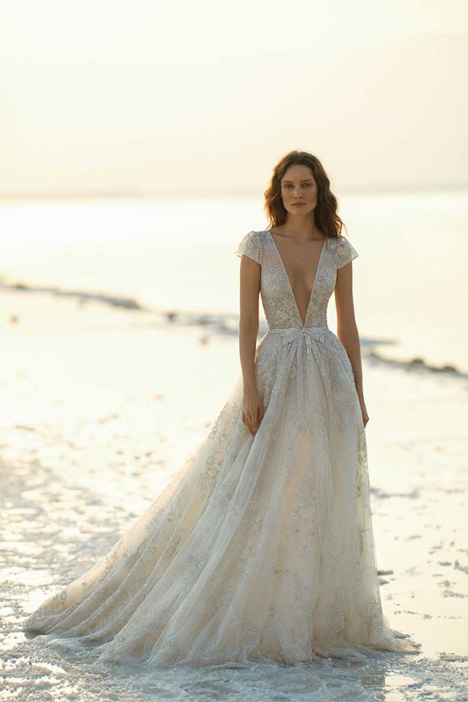 Low cut 2021 bridal fashion trends gown