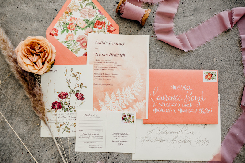 Coral and floral paper suite by Epitome Papers