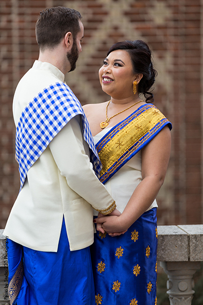 Bride incorporate culture into weddings by wearing a traditional garment 