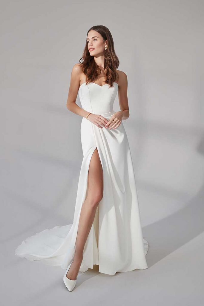 Bridal gown with sweetheart neckline and high slit