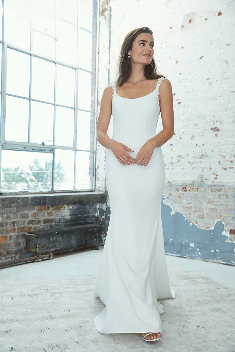 Crepe bridal gown with scoop neck