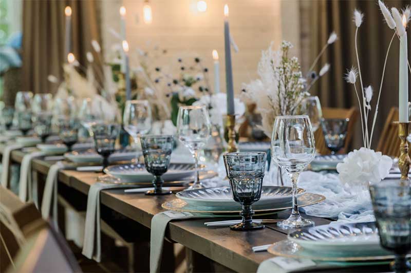 Blue and gold wedding tabletop decor