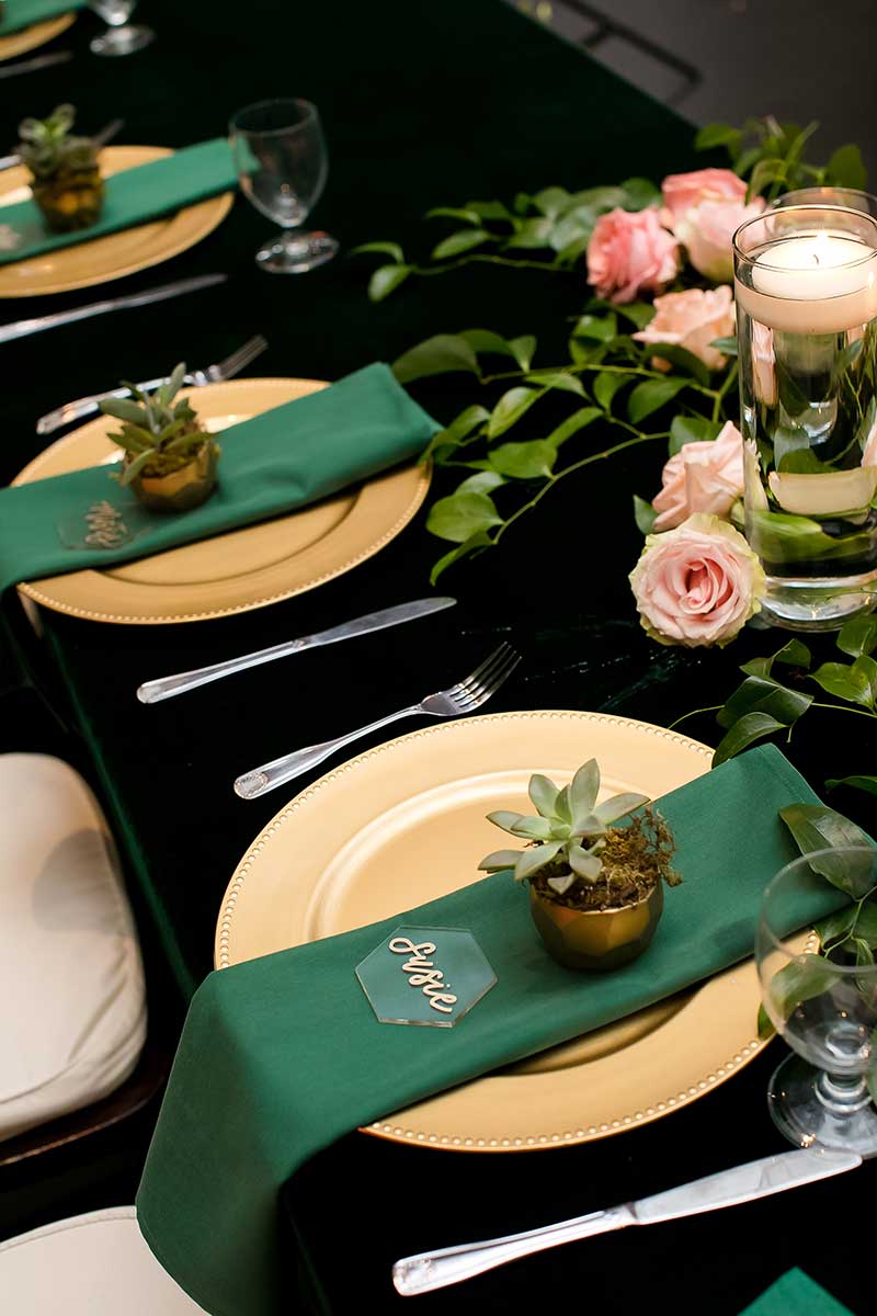 Hunter green and gold wedding tabletop winter wedding color combos