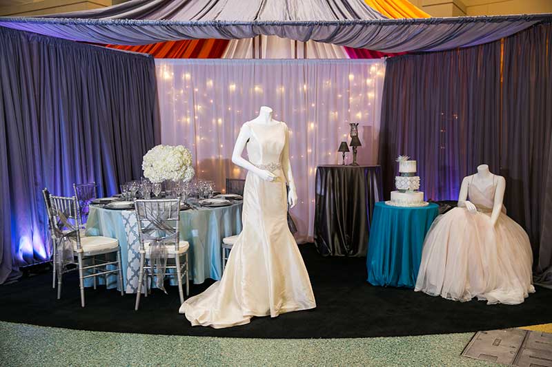 Bridal show winter inspiration stations wedding reception setup