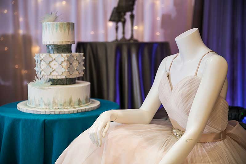 Wedding dress and wedding cake