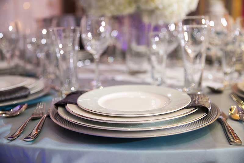 White and silver wedding plates