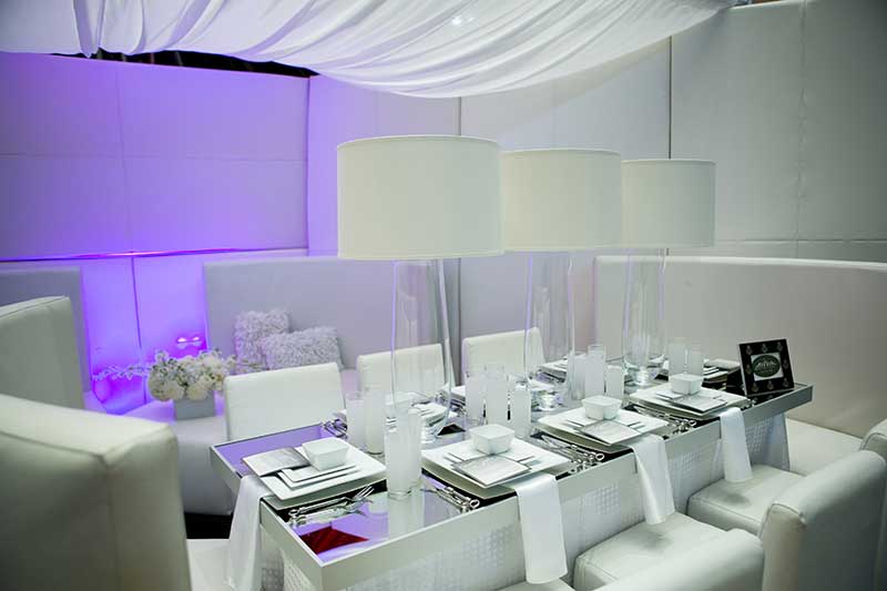 All white wedding reception set up Twin Cities Bridal Show 2021