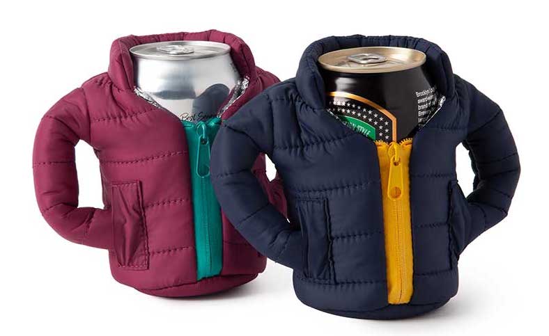 Beer coozie shaped as a winter coat