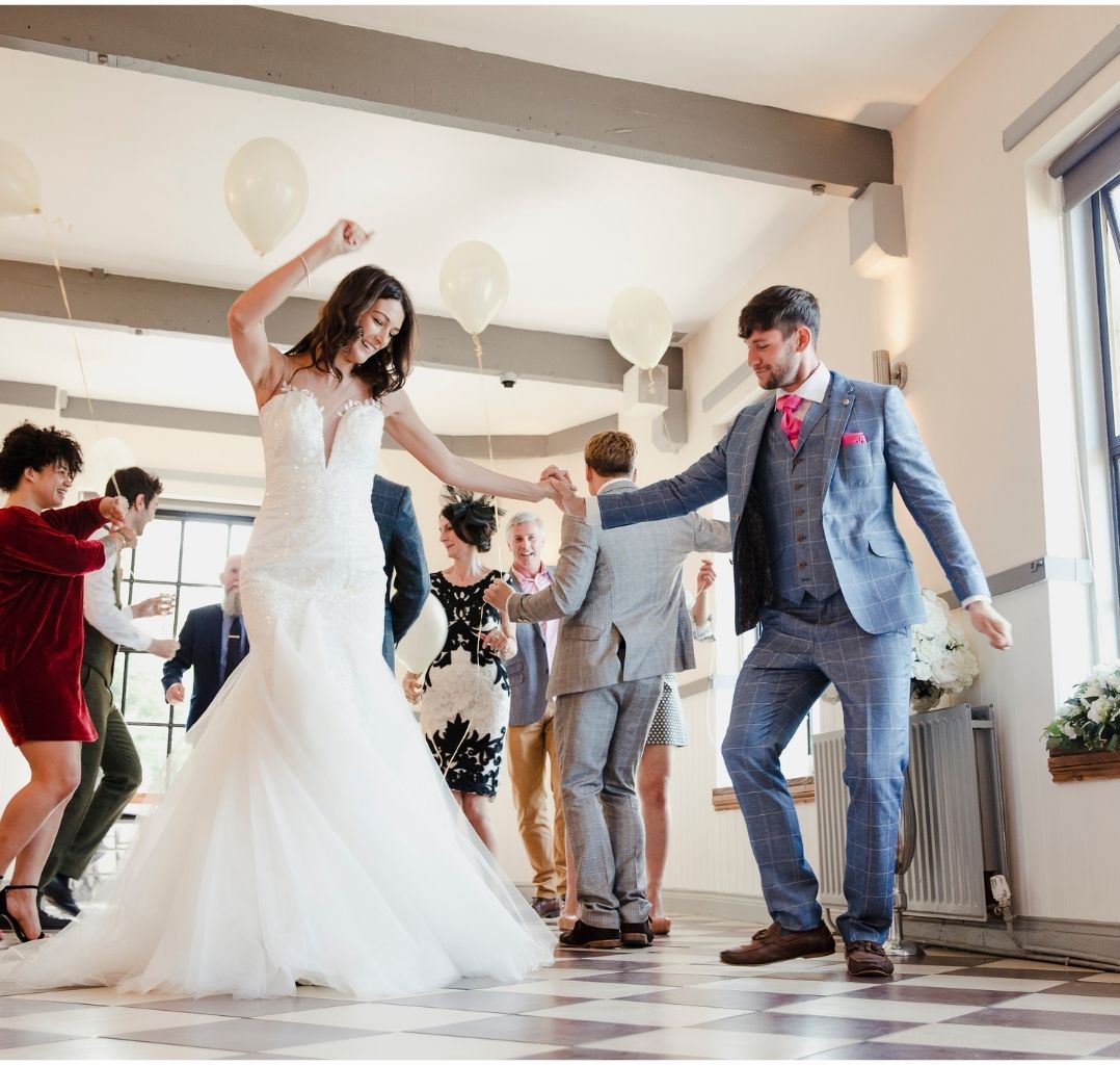 Couple dances during wedding reception 