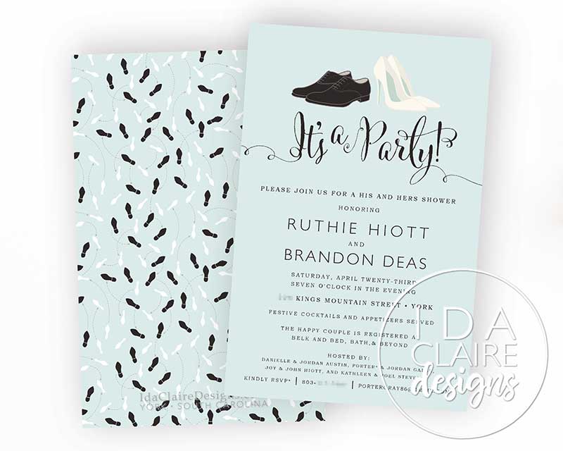 Blue "his and hers" couple shower invitation