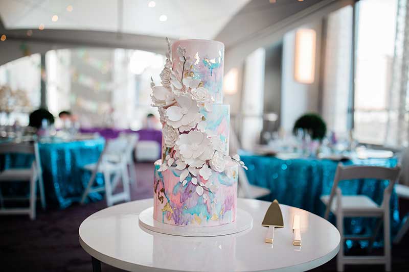 3-tiered cotton candy inspired wedding cake