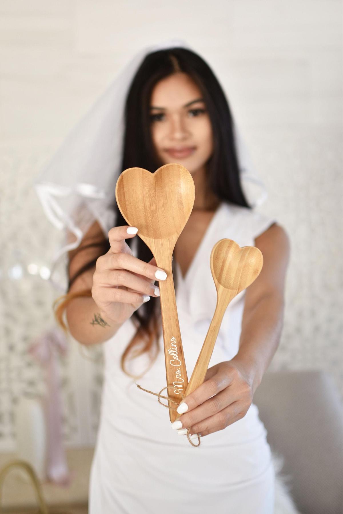 Heart-shaped wooden spoons for the newlyweds