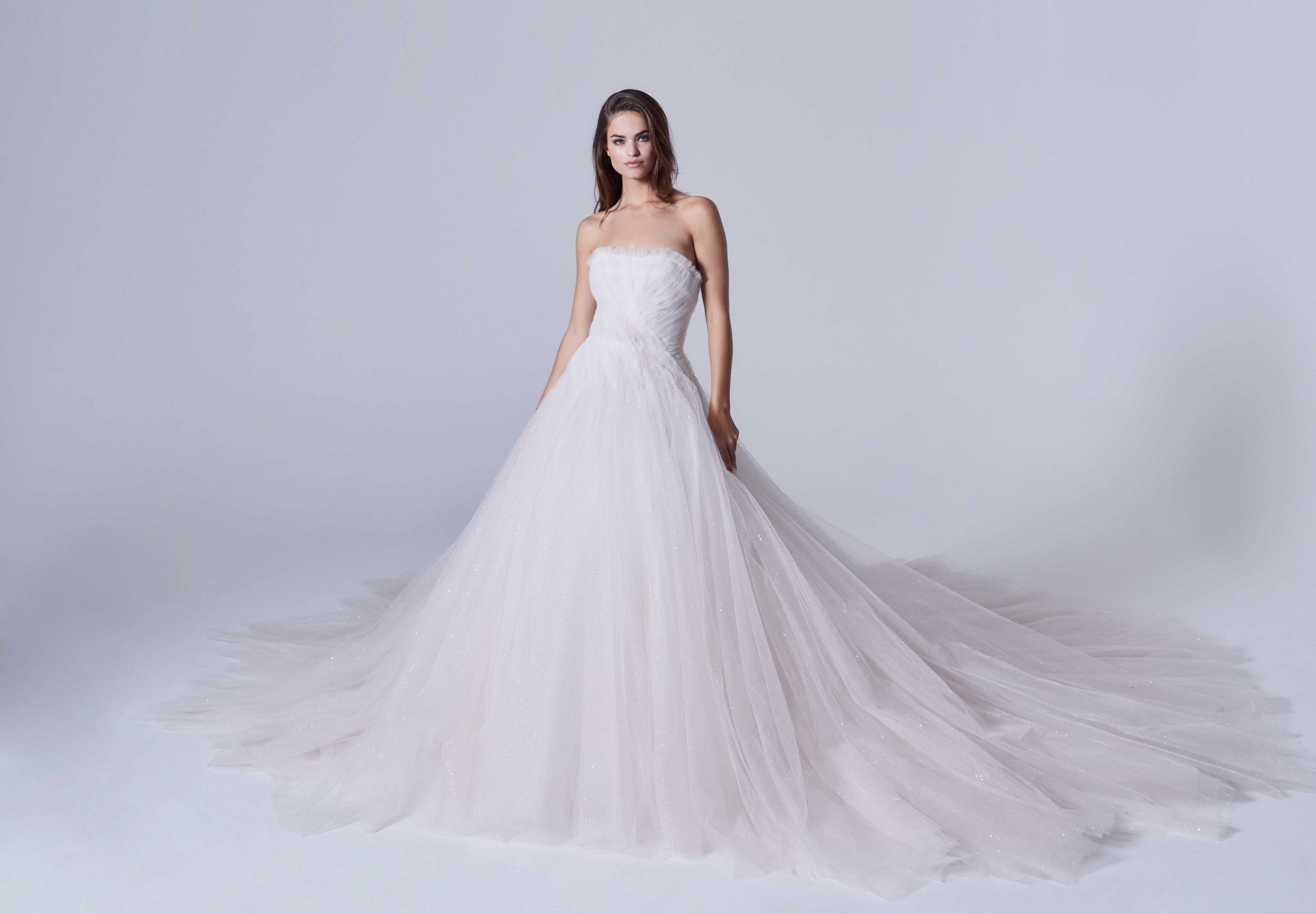 Strapless wedding ballgown made of sparkly tulle