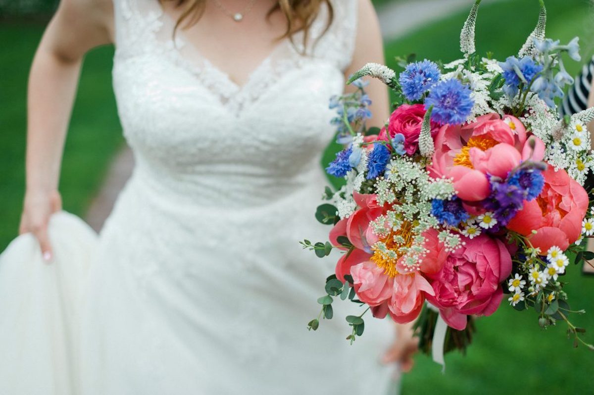 Bouquet with peonies, and pastel tones
