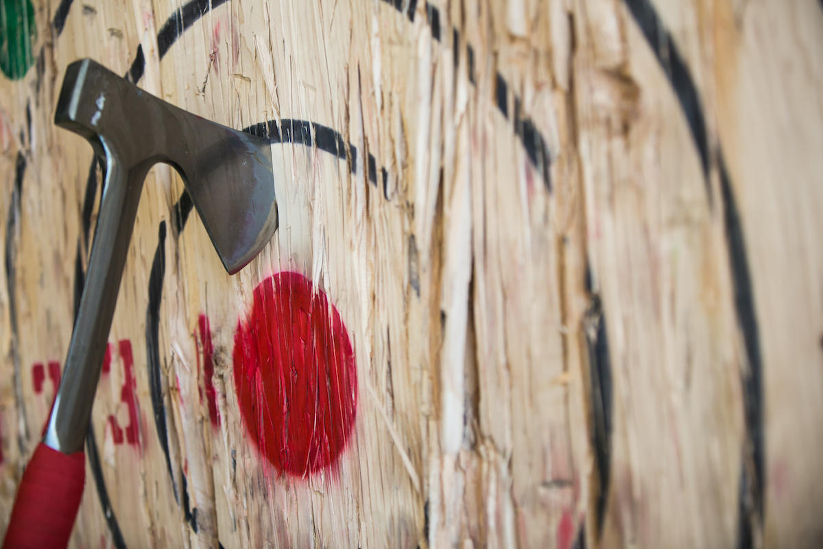 Axe throwing board at FlannelJax's in St. Paul
