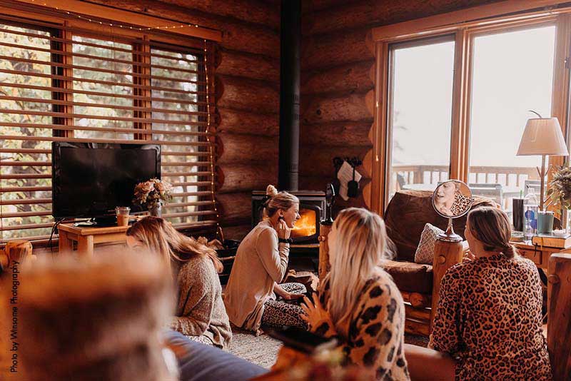 Bridal party gets ready in cabin